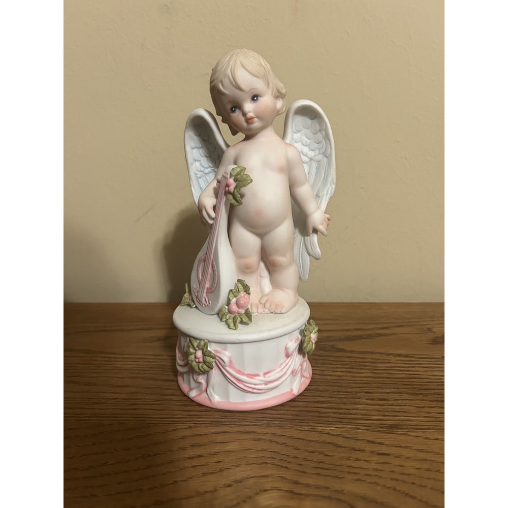 1989 Vintage Enesco Angel Cupid Musical Figurine Plays Greensleeves Lullaby